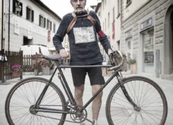 Eroica is an important historic cycling race wich takes place in Tuscany (Chiantishire) in october. This man is the first and well known partecipant of the Eroica, and has got the number 1 since 20 years